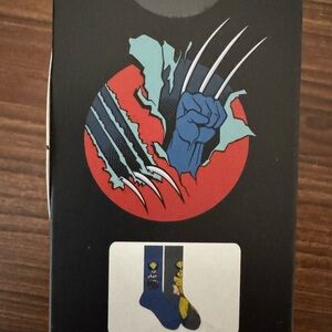 Marvel X-Men Wolverine Retro Crew Socks 2-Pack Gift Box (Shoe Size 6-12) NWT
